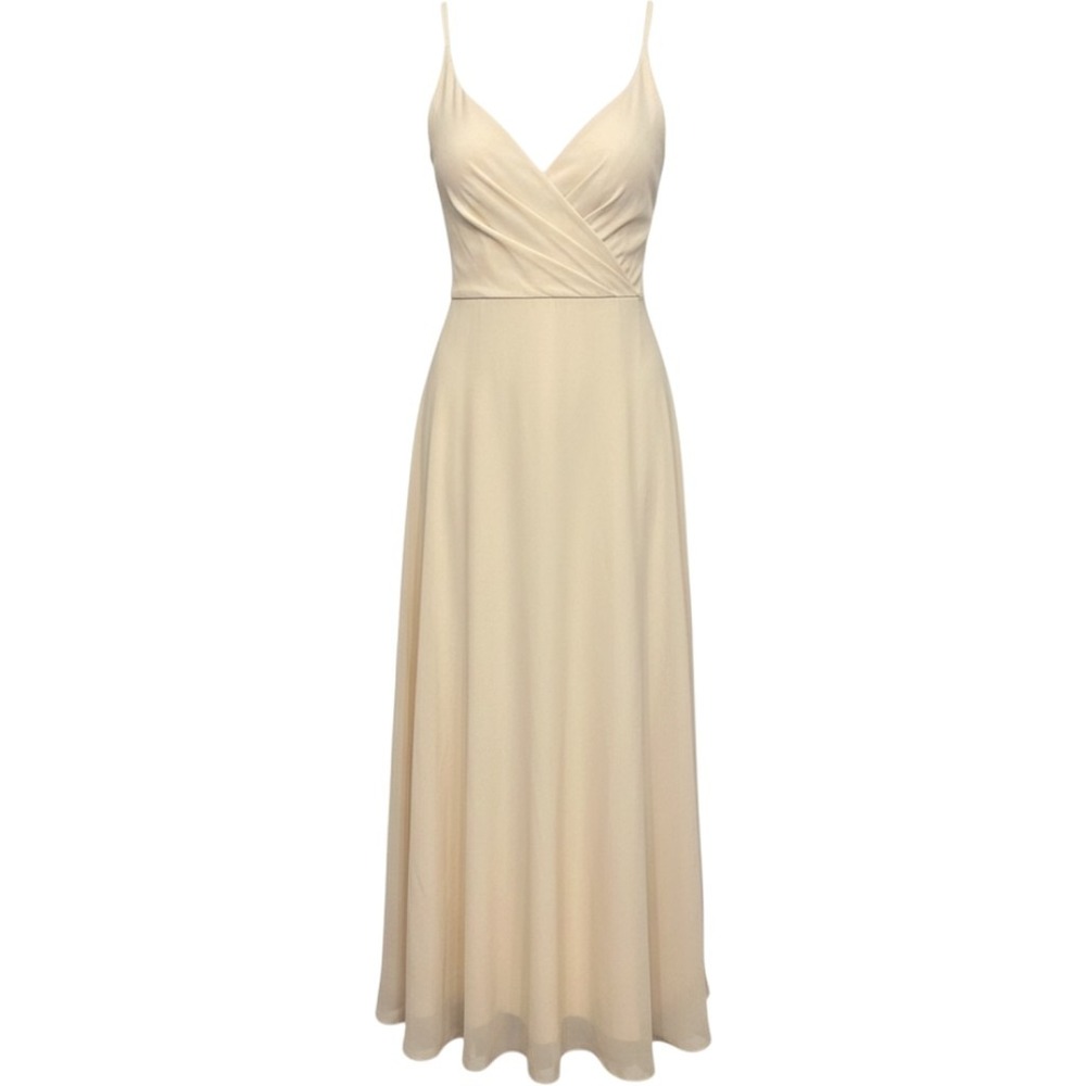 Azazie Champagne Chiffon V-Neck Maxi Dress A2 Bridesmaid Formal Low Back